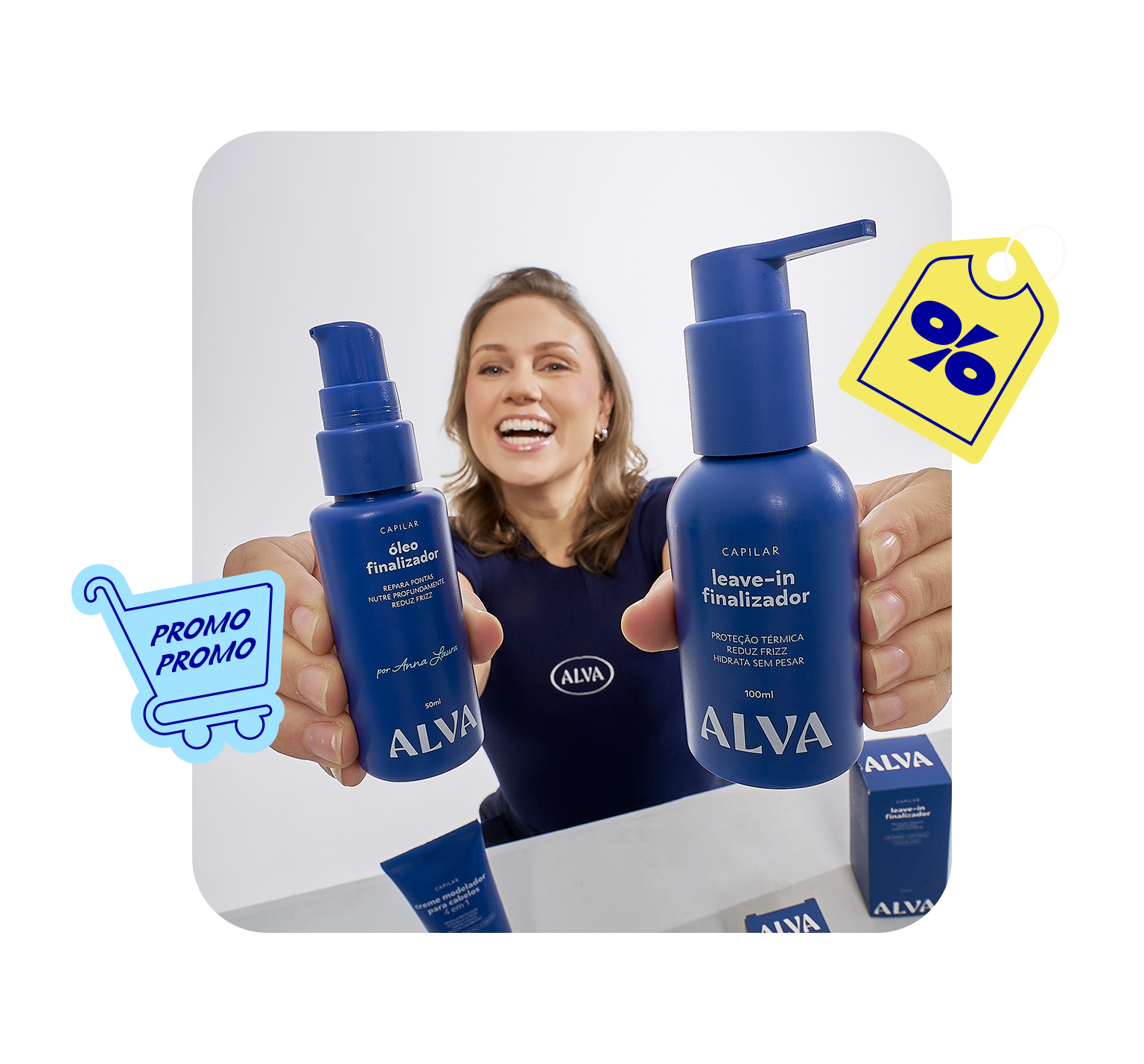 Campanha Alva com produtos da linha de styling capilar